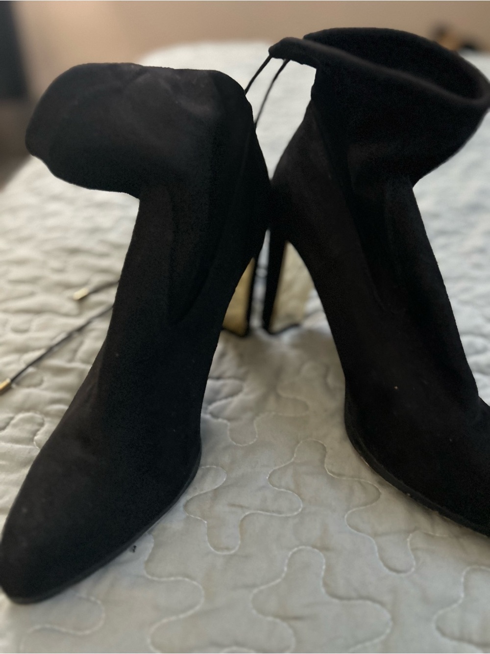 Shoe Dazzle Black Suede Pointed Toe Stiletto Booties